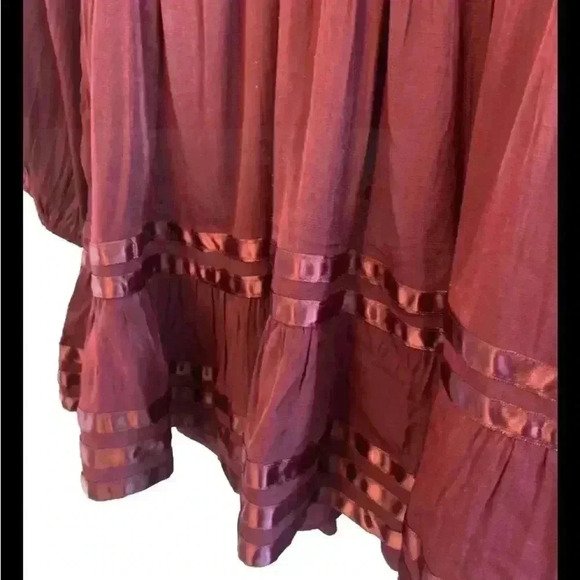 Mustard Seed Size Medium Burgundy Long Sleeve V-Neck Mini Party Dress - Picture 4 of 9